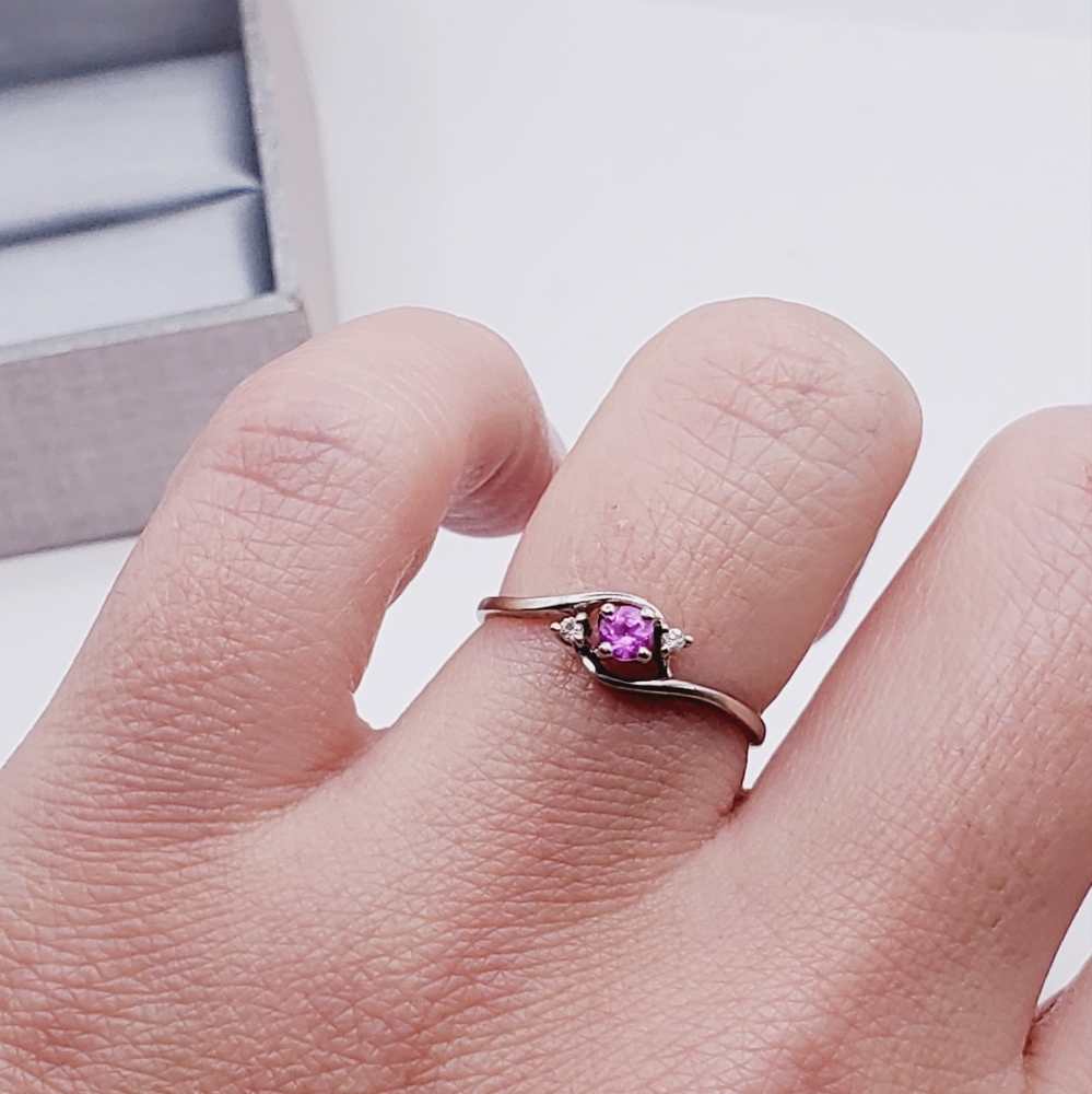 10k Solid White Gold Genuine Pink Sapphire & Diamond Ring - Picture 3 of 7